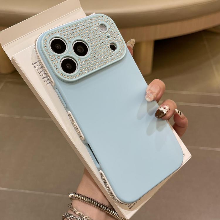 For iPhone 17 Pro Full Diamond Large Window IMD Edge Diamond Frosted TPU Phone Case(Blue)