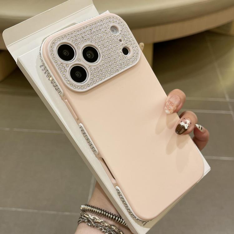 For iPhone 17 Pro Full Diamond Large Window IMD Edge Diamond Frosted TPU Phone Case(Pink)