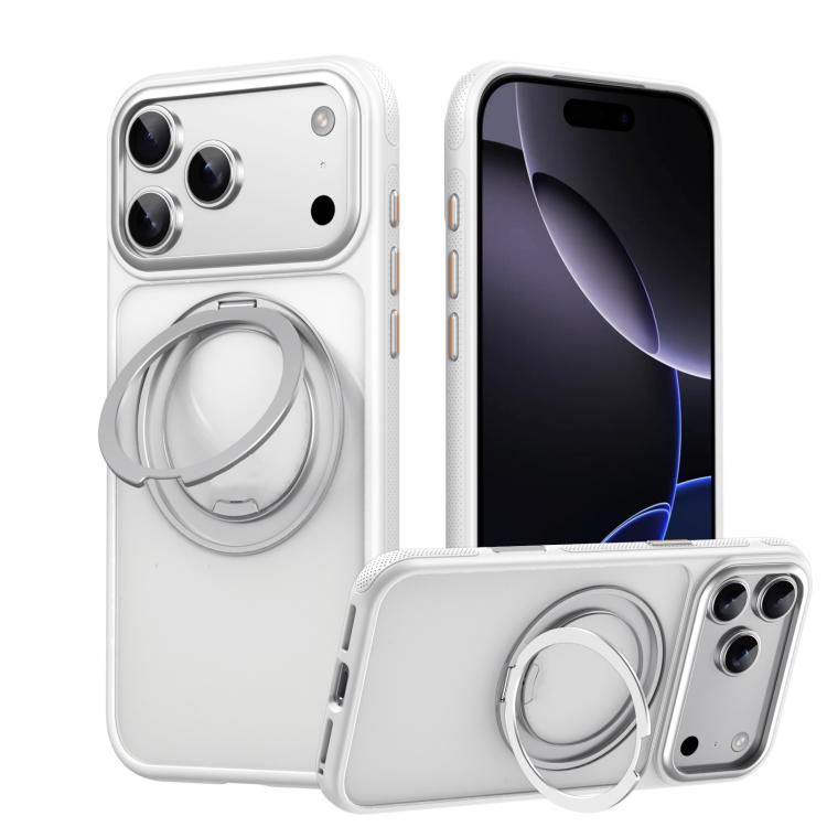 For iPhone 17 Pro Gear 360 Rotation MagSafe Holder Phone Case(White)