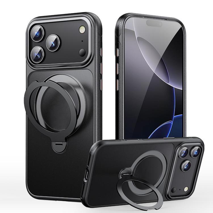 For iPhone 17 Pro Gear-Style Stress Relief 360 Rotation Holder MagSafe Phone Case(Black)