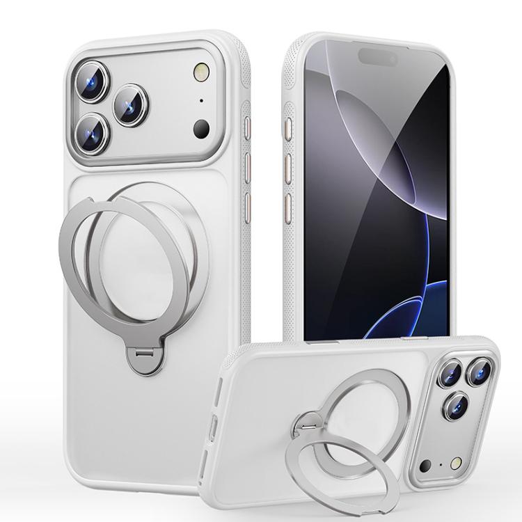 For iPhone 17 Pro Gear-Style Stress Relief 360 Rotation Holder MagSafe Phone Case(White)