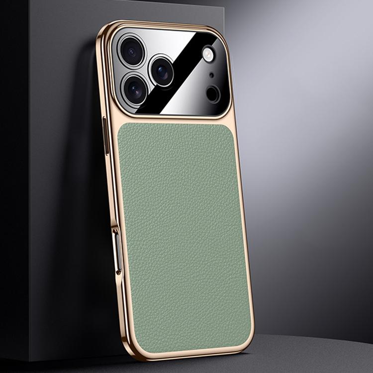 For iPhone 17 Pro Genuine Leather PC Phone Case(Green)