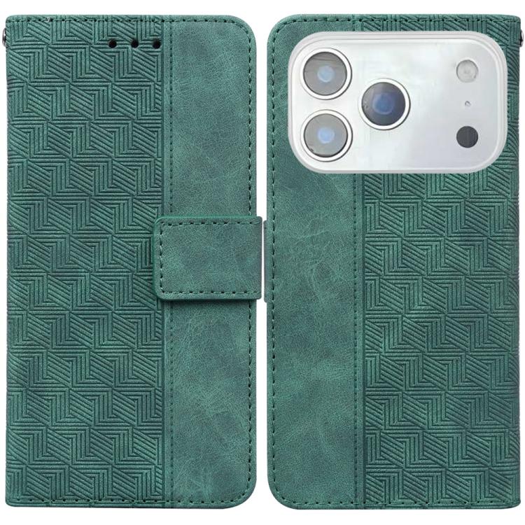 For iPhone 17 Pro Geometric Embossed Leather Phone Case(Green)