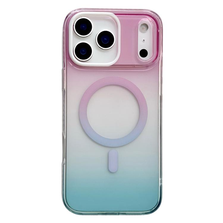 For iPhone 17 Pro Geometric Gradient Magnetic Phone Case(Rose Pink Blue)