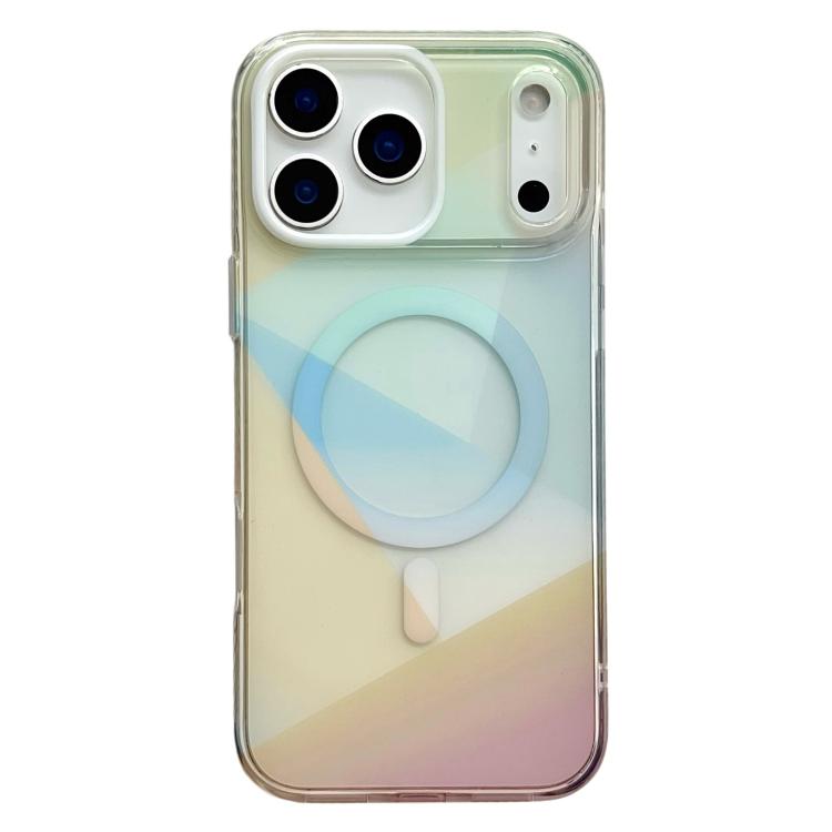 For iPhone 17 Pro Geometric Gradient Magnetic Phone Case(Yellow Blue)