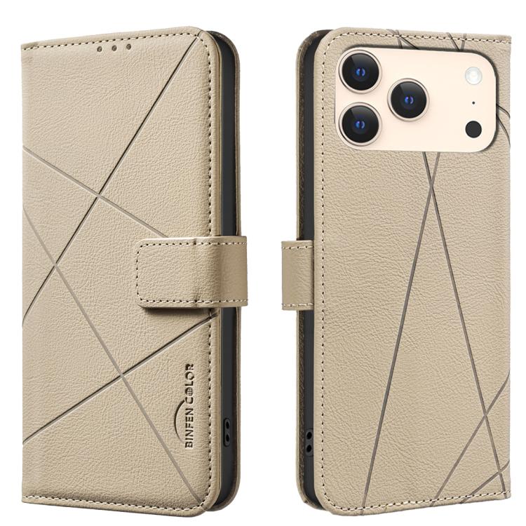 For iPhone 17 Pro Geometric Pattern RFID Leather Phone Case(Beige)