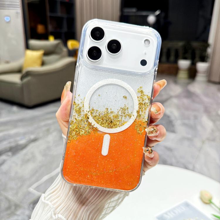 For iPhone 17 Pro Gilding MagSafe Hybrid Clear TPU Phone Case(Orange)