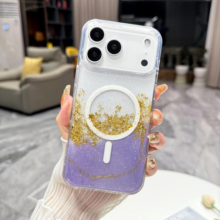 For iPhone 17 Pro Gilding MagSafe Hybrid Clear TPU Phone Case(Purple)
