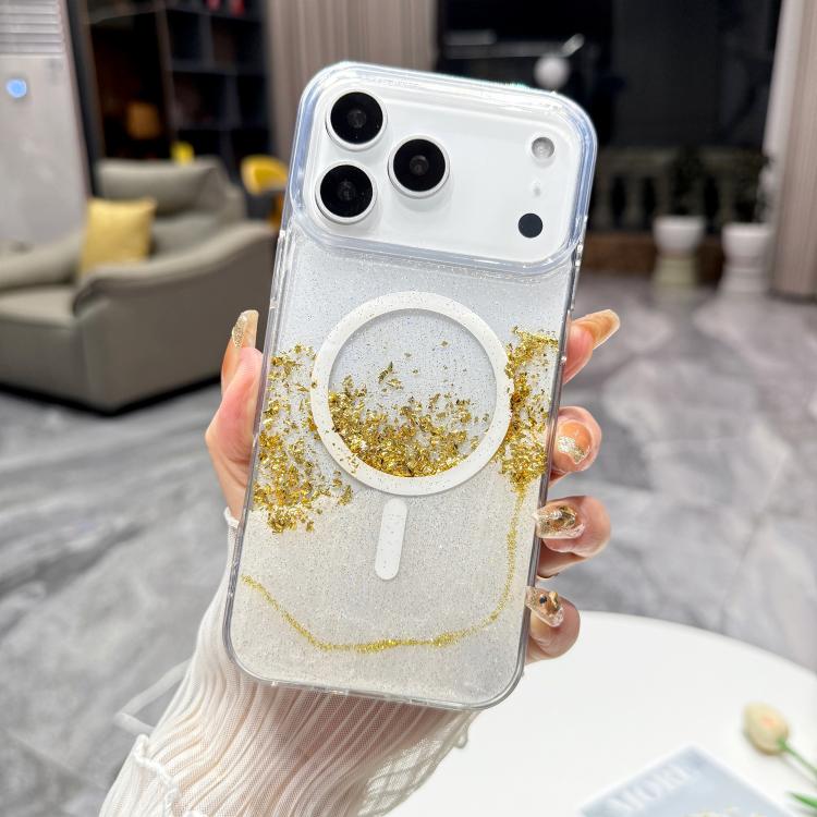 For iPhone 17 Pro Gilding MagSafe Hybrid Clear TPU Phone Case(White)