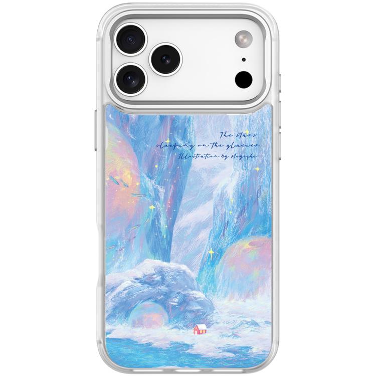 For iPhone 17 Pro Glacier Red House Pattern Magnetic Phone Case(Transparent White)