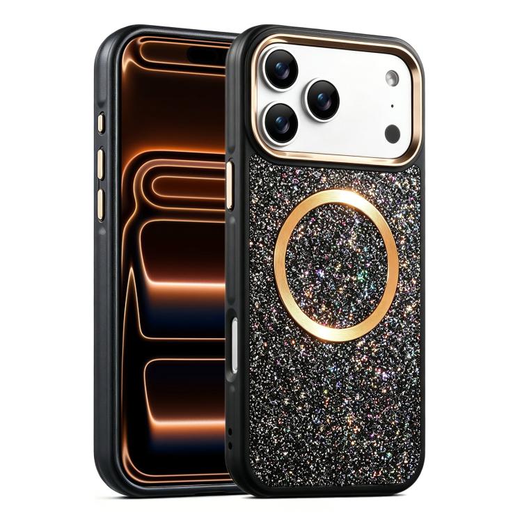 For iPhone 17 Pro Glitter Airbag Shockproof Magnetic Phone Case(Black)