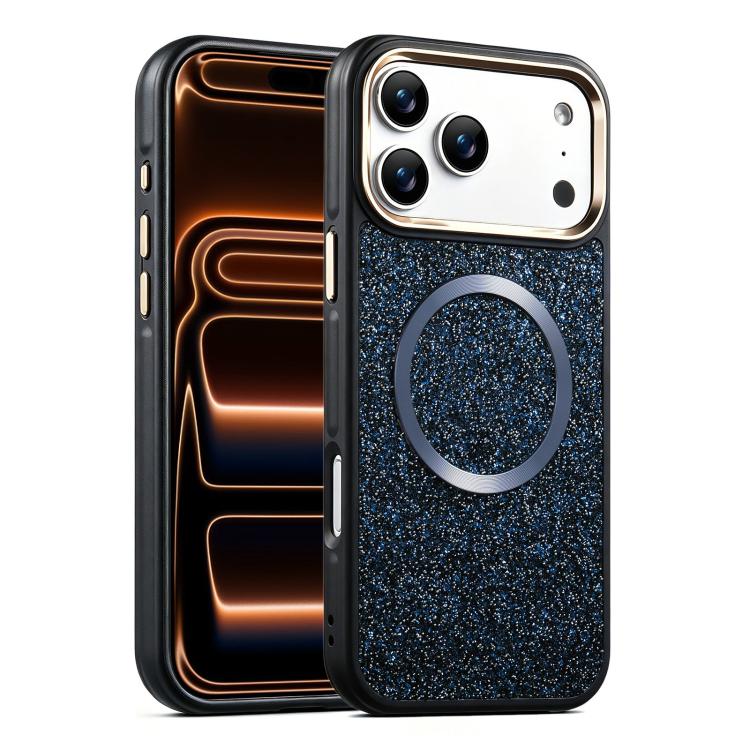 For iPhone 17 Pro Glitter Airbag Shockproof Magnetic Phone Case(Navy Blue)
