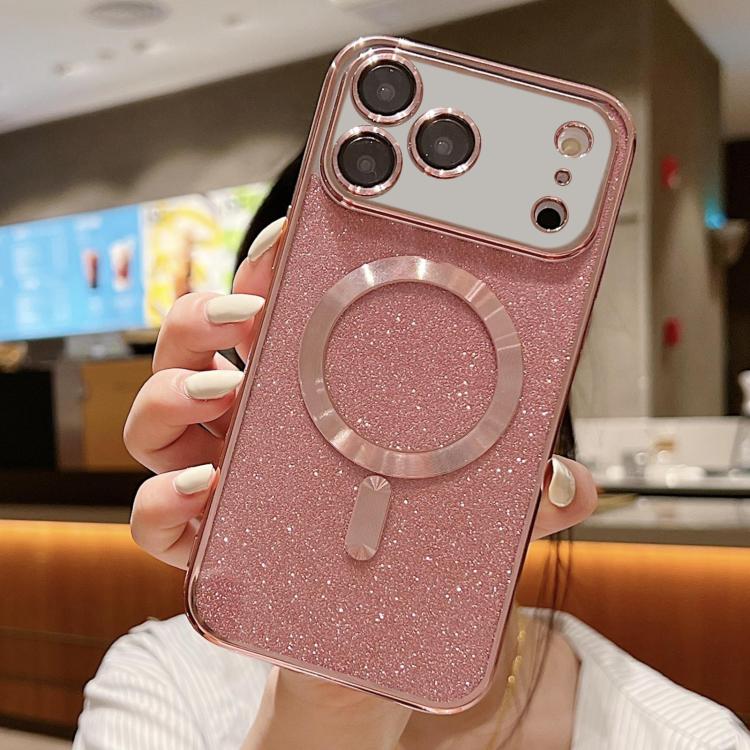 For iPhone 17 Pro Glitter Electroplating MagSafe TPU Phone Case(Rose  Gold)