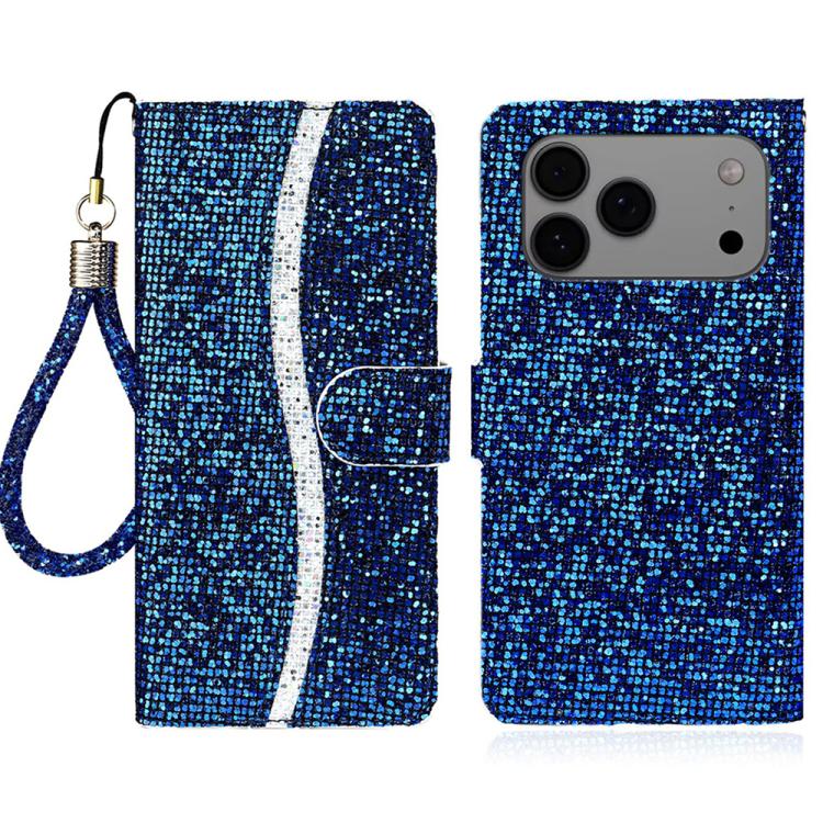 For iPhone 17 Pro Glitter Powder Filp Leather Phone Case(Blue)