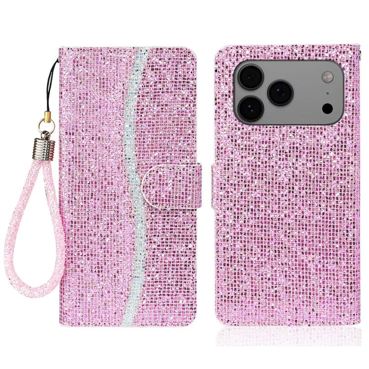 For iPhone 17 Pro Glitter Powder Filp Leather Phone Case(Pink)