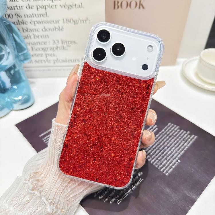 For iPhone 17 Pro Glitter Sequins Epoxy TPU Phone Case(Red)