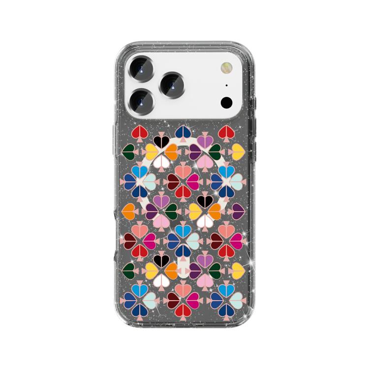 For iPhone 17 Pro Glittering Crystal Red Heart Pattern Magnetic Phone Case(Black)