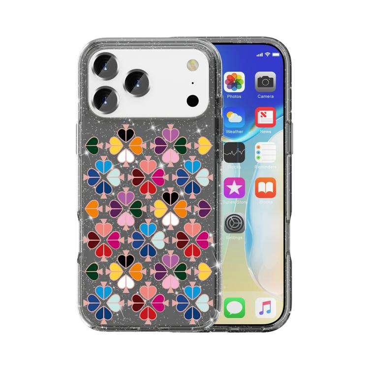 For iPhone 17 Pro Glittering Crystal Red Heart Pattern Phone Case(Black)