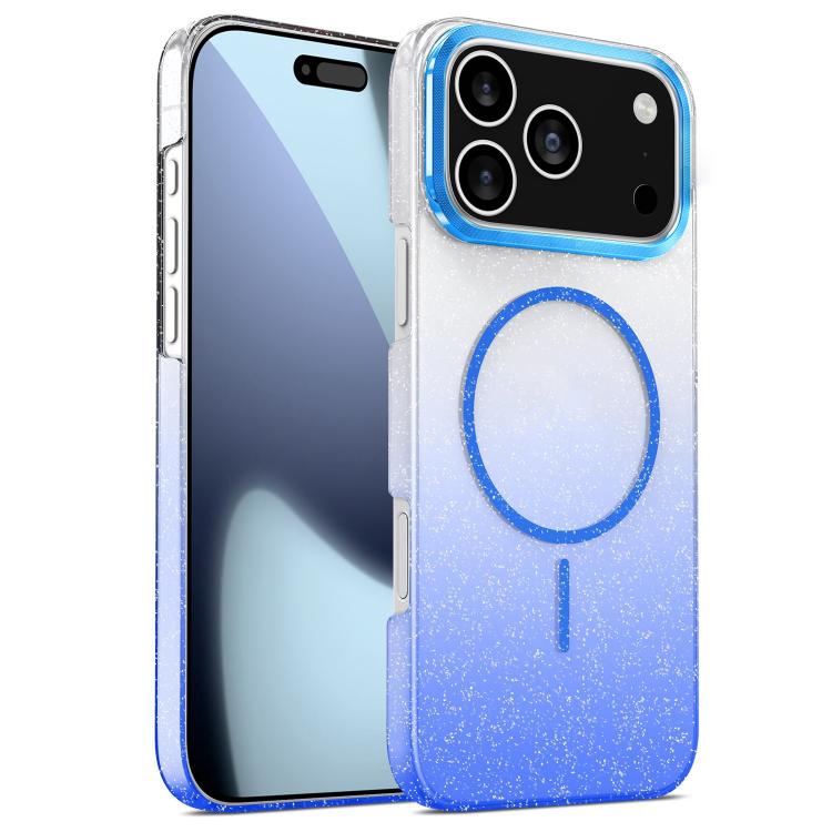 For iPhone 17 Pro Gold Diamond Glitter Gradient MagSafe Shockproof Phone Case(Blue)