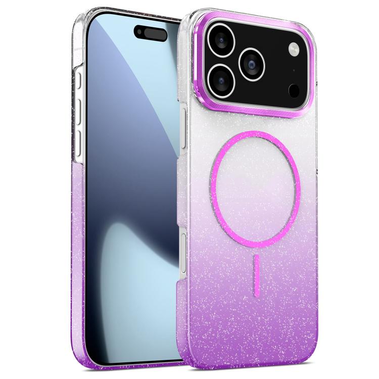 For iPhone 17 Pro Gold Diamond Glitter Gradient MagSafe Shockproof Phone Case(Purple)