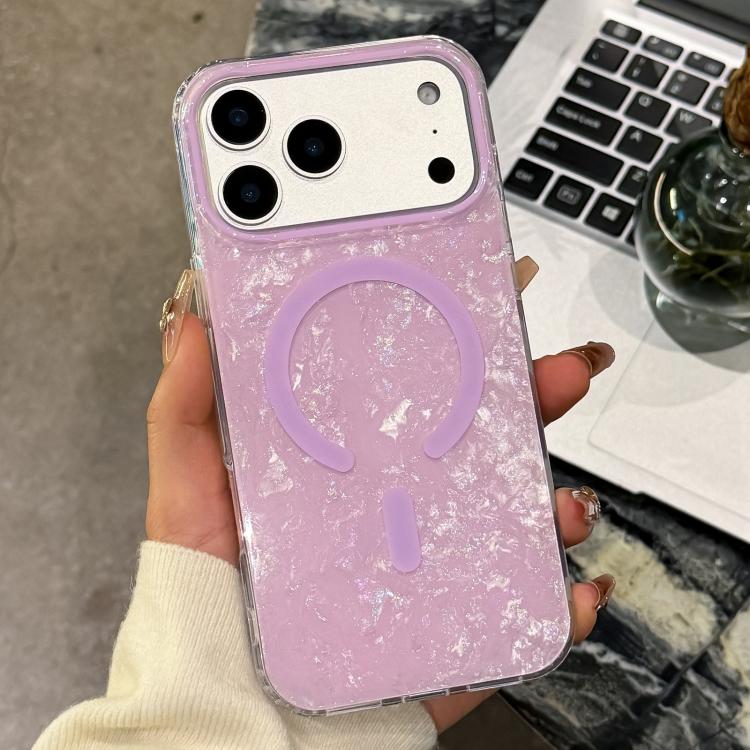 For iPhone 17 Pro Gold-plated Shell Texture Magnetic Phone Case(Purple)