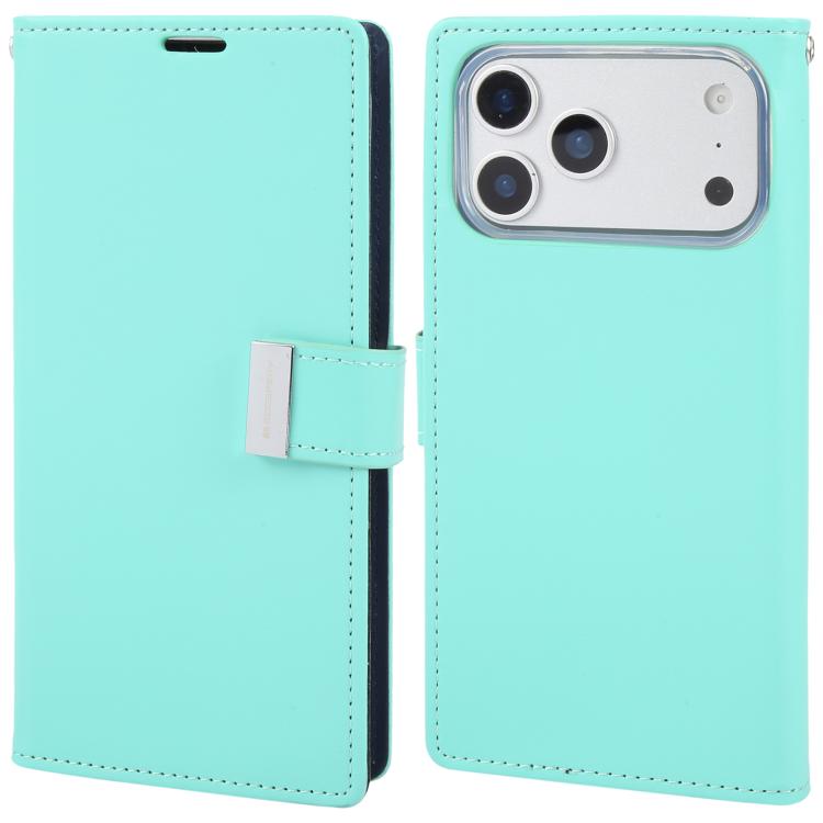 For iPhone 17 Pro GOOSPERY RICH DIARY Crazy Horse Texture Leather Phone Case(Mint Green)