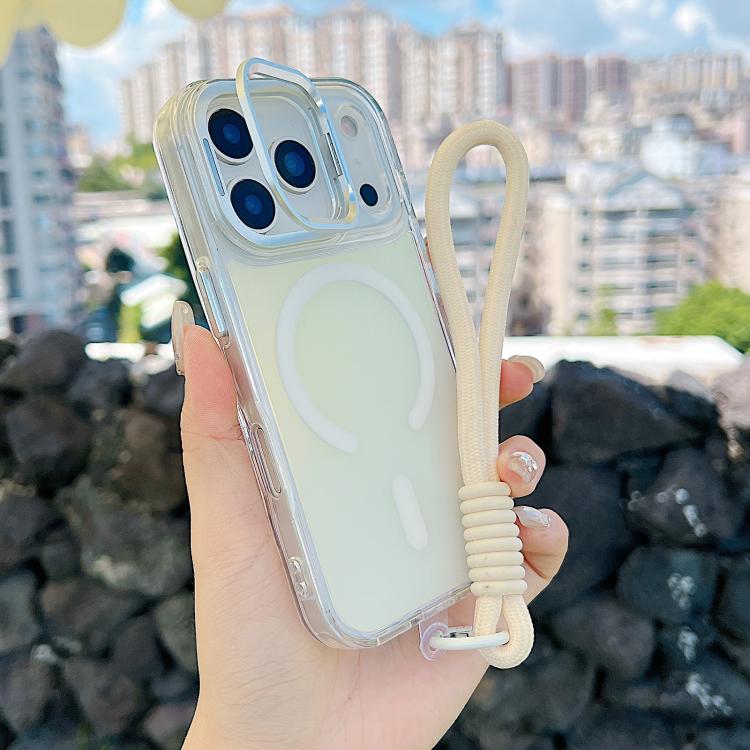 For iPhone 17 Pro Gradient Discolor MagSafe Phone Case with Holder / Wrist Strap(White)