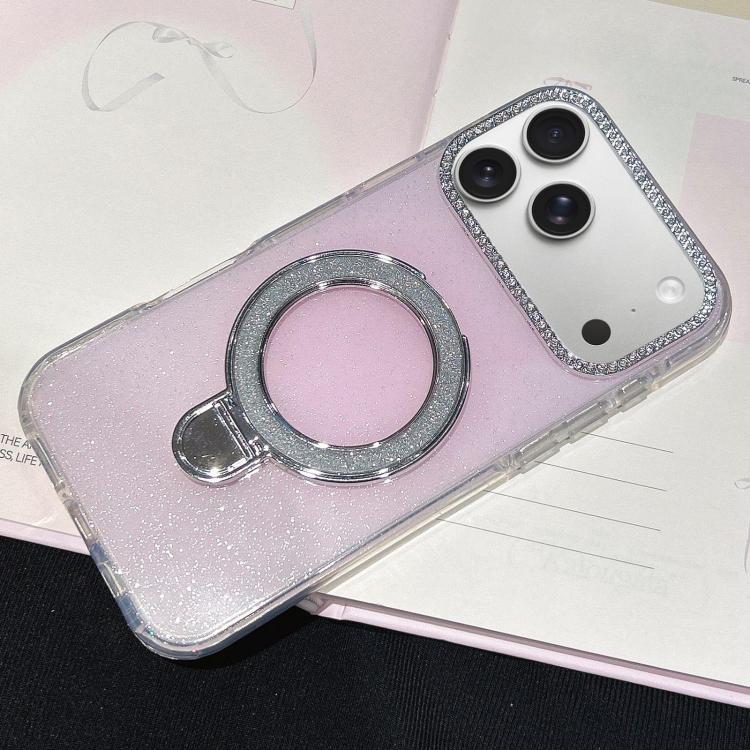 For iPhone 17 Pro Gradient Glitter Diamonds MagSafe Phone Case(Light Pink)