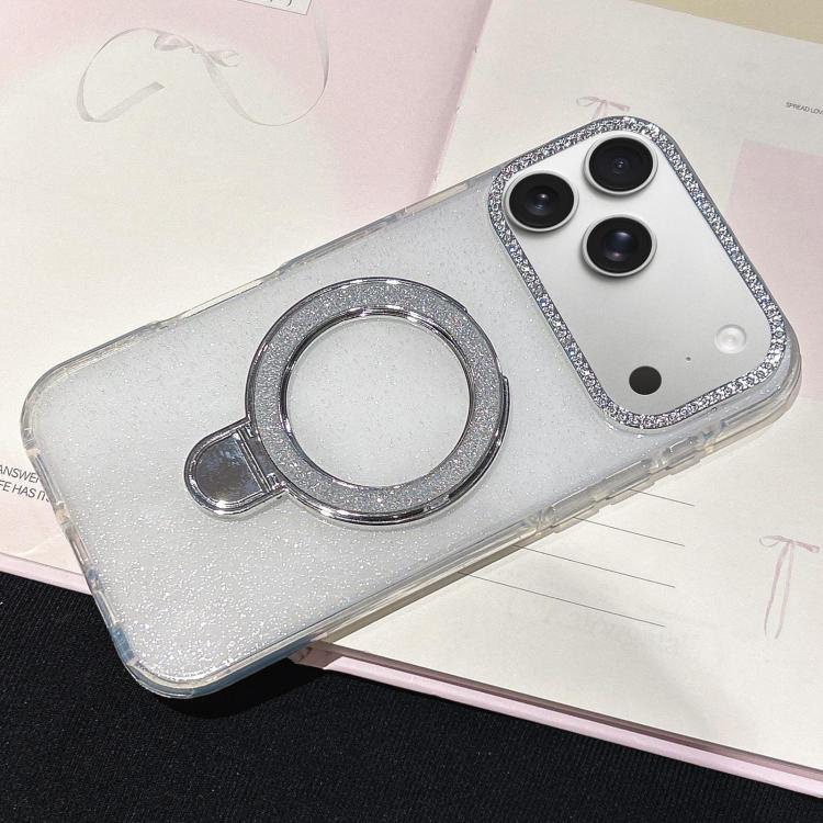 For iPhone 17 Pro Gradient Glitter Diamonds MagSafe Phone Case(White)