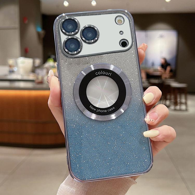 For iPhone 17 Pro Gradient Glitter Electroplating MagSafe TPU Phone Case(Blue)