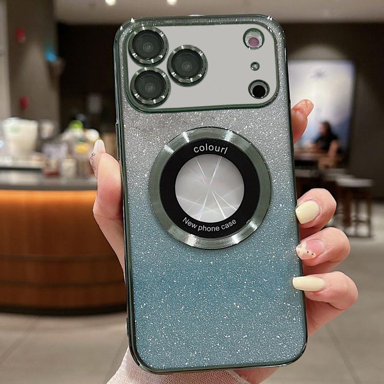 For iPhone 17 Pro Gradient Glitter Electroplating MagSafe TPU Phone Case(Green)