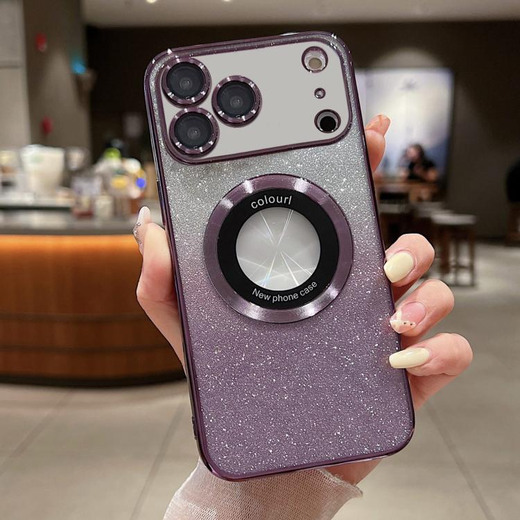For iPhone 17 Pro Gradient Glitter Electroplating MagSafe TPU Phone Case(Purple)