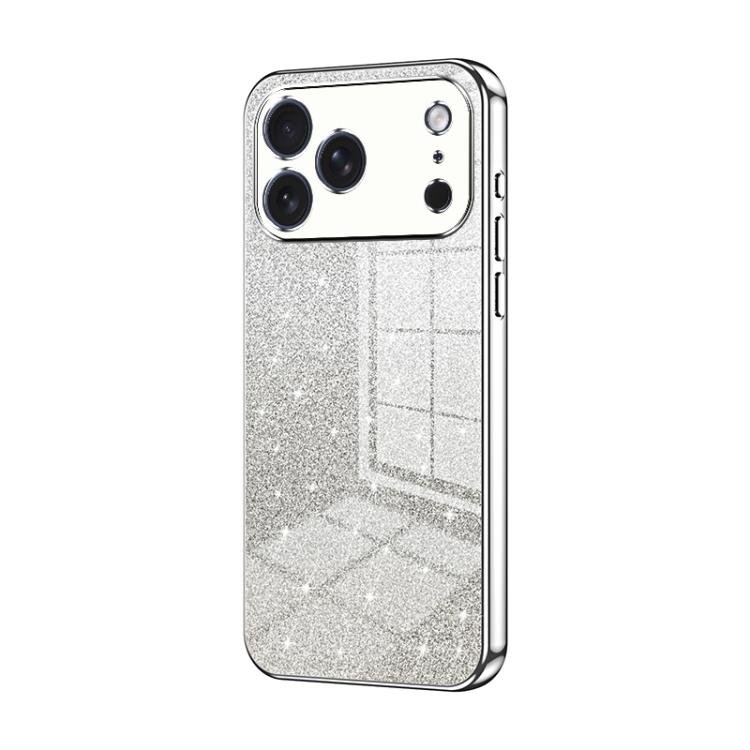 For iPhone 17 Pro Gradient Glitter Powder Electroplated Phone Case(Silver)