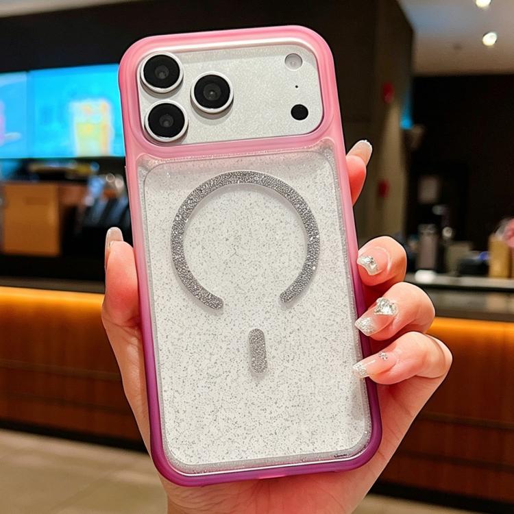 For iPhone 17 Pro Gradient Transparent Glitter Magnetic Phone Case(Pink Purple)