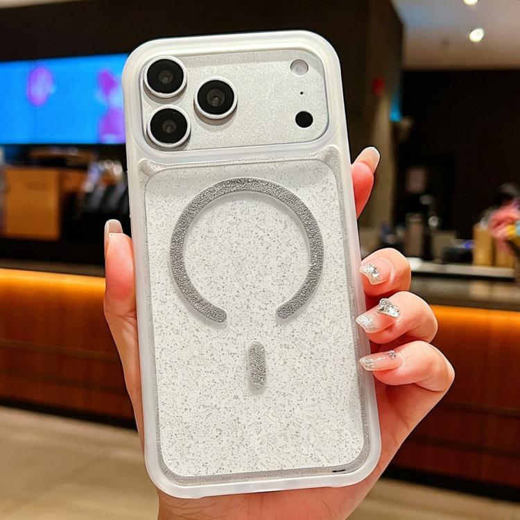For iPhone 17 Pro Gradient Transparent Glitter Magnetic Phone Case(White)