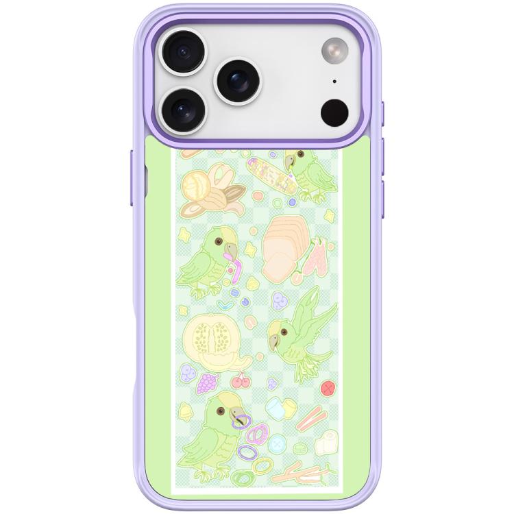 For iPhone 17 Pro Green Parrot Pattern Magnetic Phone Case(Light Purple)