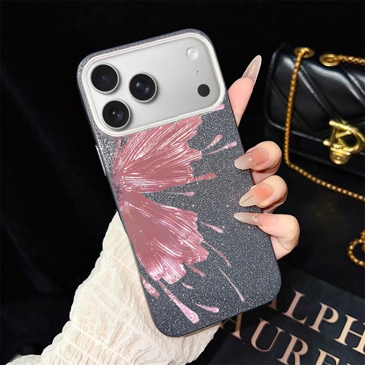 For iPhone 17 Pro Half Butterfly Pattern IMD Glitter PC Hybrid TPU Phone Case(Black)