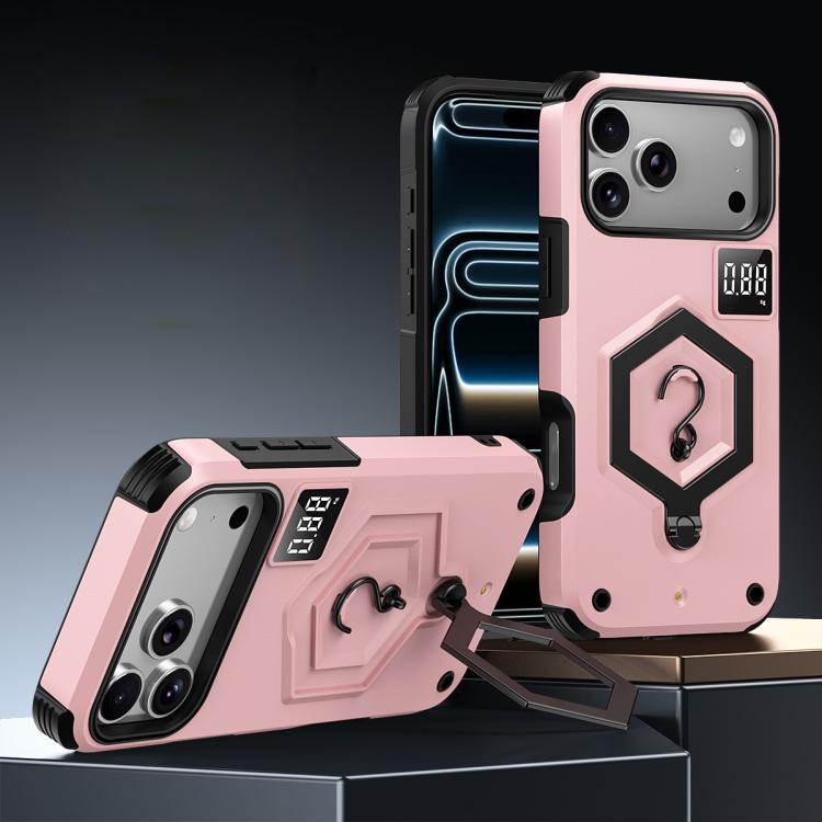 For iPhone 17 Pro Hexagon Armor Magnetic Holder Weighing Scale Phone Case(Pink)