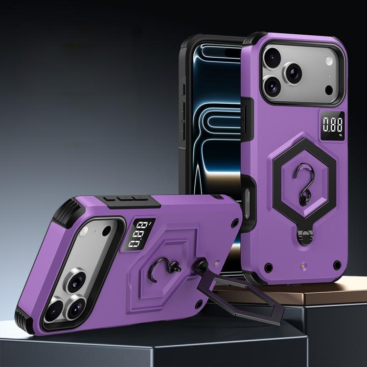 For iPhone 17 Pro Hexagon Armor Magnetic Holder Weighing Scale Phone Case(Purple)