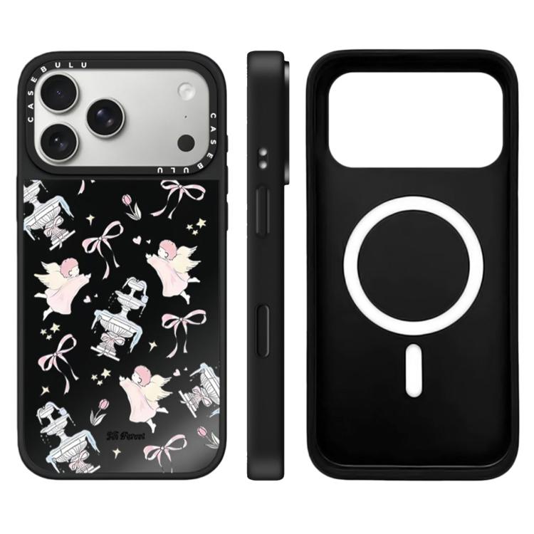 For iPhone 17 Pro Hi Forest Series Pattern Camera Control Button Mirror Magnetic Phone Case(Angel Bow Black)