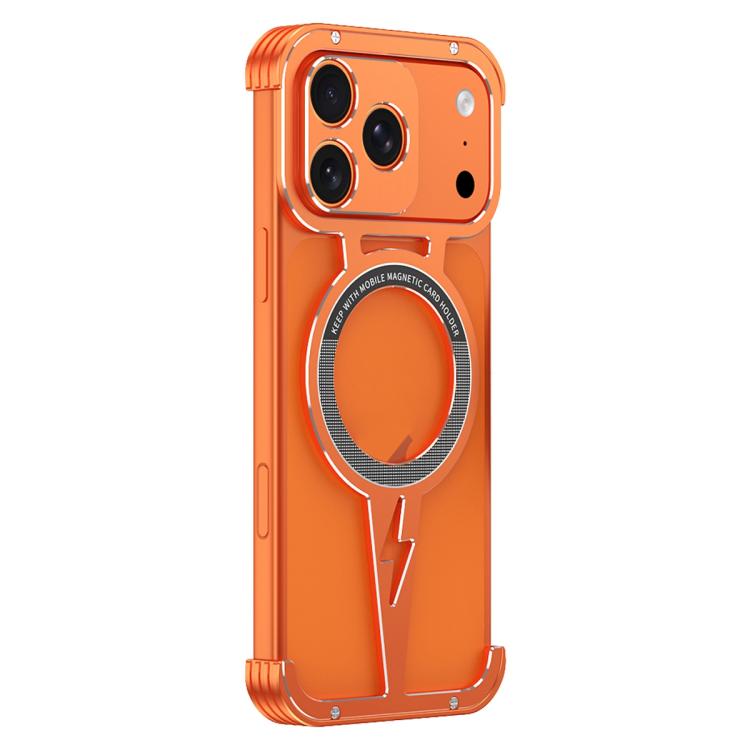 For iPhone 17 Pro Hollow Borderless Magnetic MagSafe Aluminum Alloy Phone Case(Orange Silver)