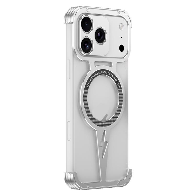 For iPhone 17 Pro Hollow Borderless Magnetic MagSafe Aluminum Alloy Phone Case(Silver)