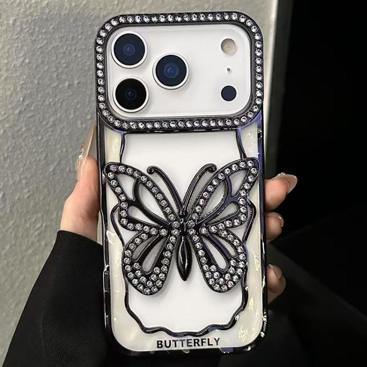 For iPhone 17 Pro Hollow Butterfly Electroplating TPU Phone Case(Black)