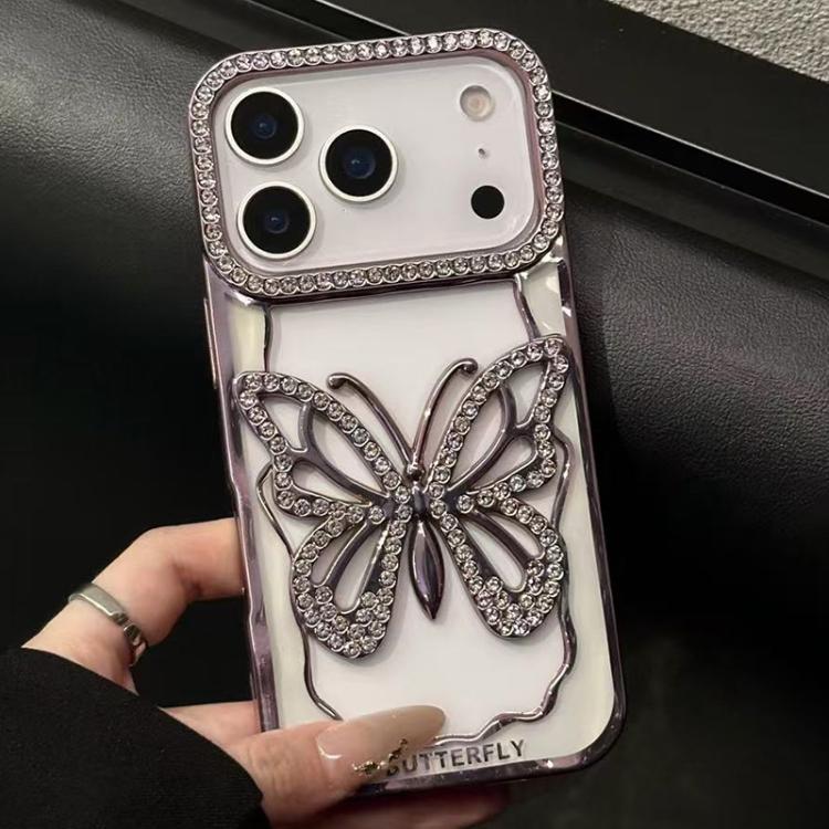 For iPhone 17 Pro Hollow Butterfly Electroplating TPU Phone Case(Rose Gold)