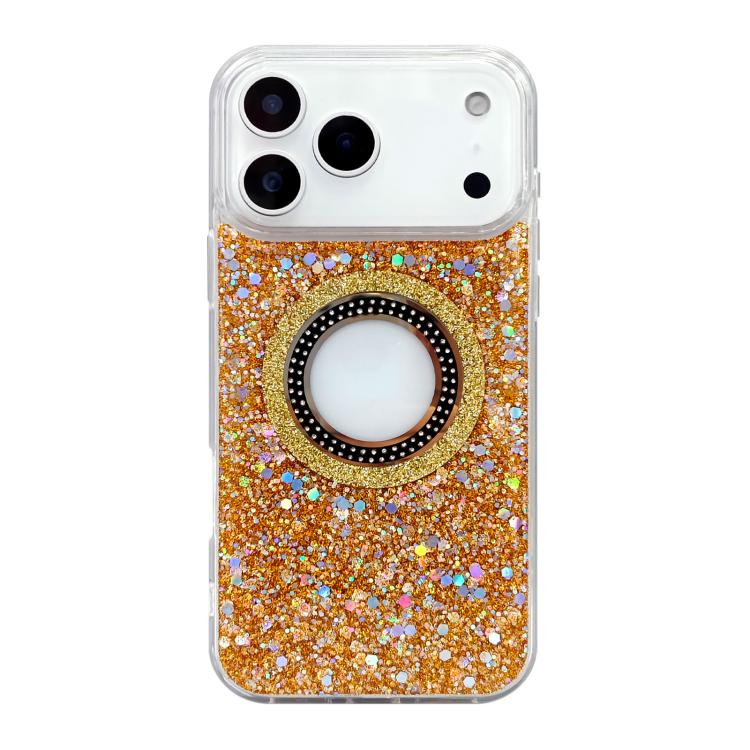 For iPhone 17 Pro Hollow Sequins Glitter MagSafe Electroplating Phone Case(Gold)