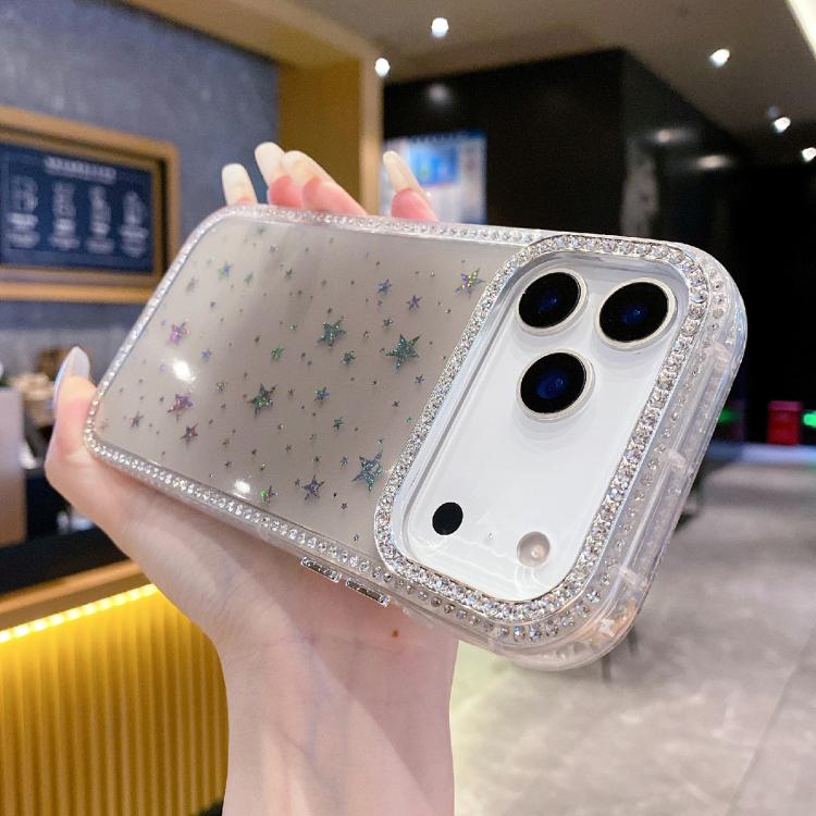 For iPhone 17 Pro Holographic Starry Pattern TPU Hybrid IMD Full Coverage Phone Case(Brown)