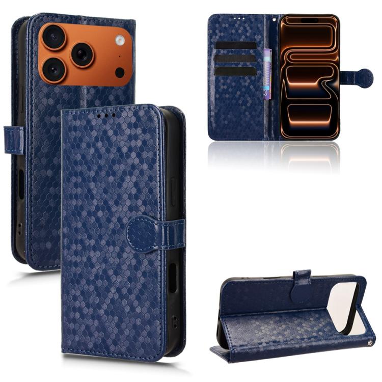 For iPhone 17 Pro Honeycomb Dot Texture Leather Phone Case(Blue)
