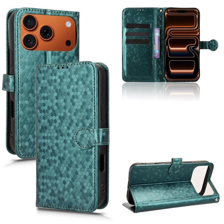 For iPhone 17 Pro Honeycomb Dot Texture Leather Phone Case(Green)