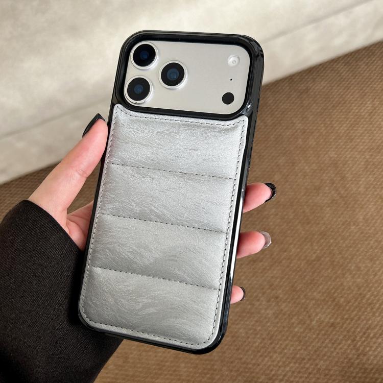 For iPhone 17 Pro Horsehair Eiderdown Cotton Filling Airbag PU + TPU Phone Case(Silver)