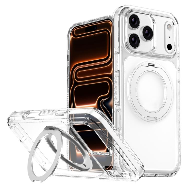 For iPhone 17 Pro Ice Armor Magnetic Rotation Holder PC Hybrid TPU Phone Case(White)